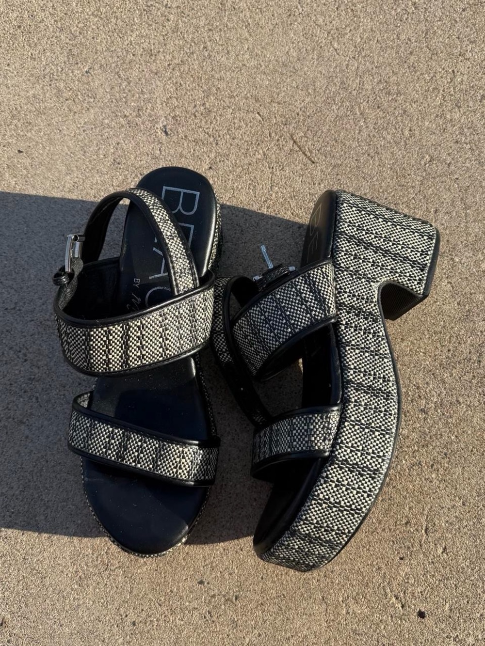 Black Patterned Platform Sandals